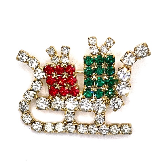 Vintage Unsigned Rhinestone Sleigh Candle Wreath Christmas Pins Brooches 3 - Picture 2 of 7